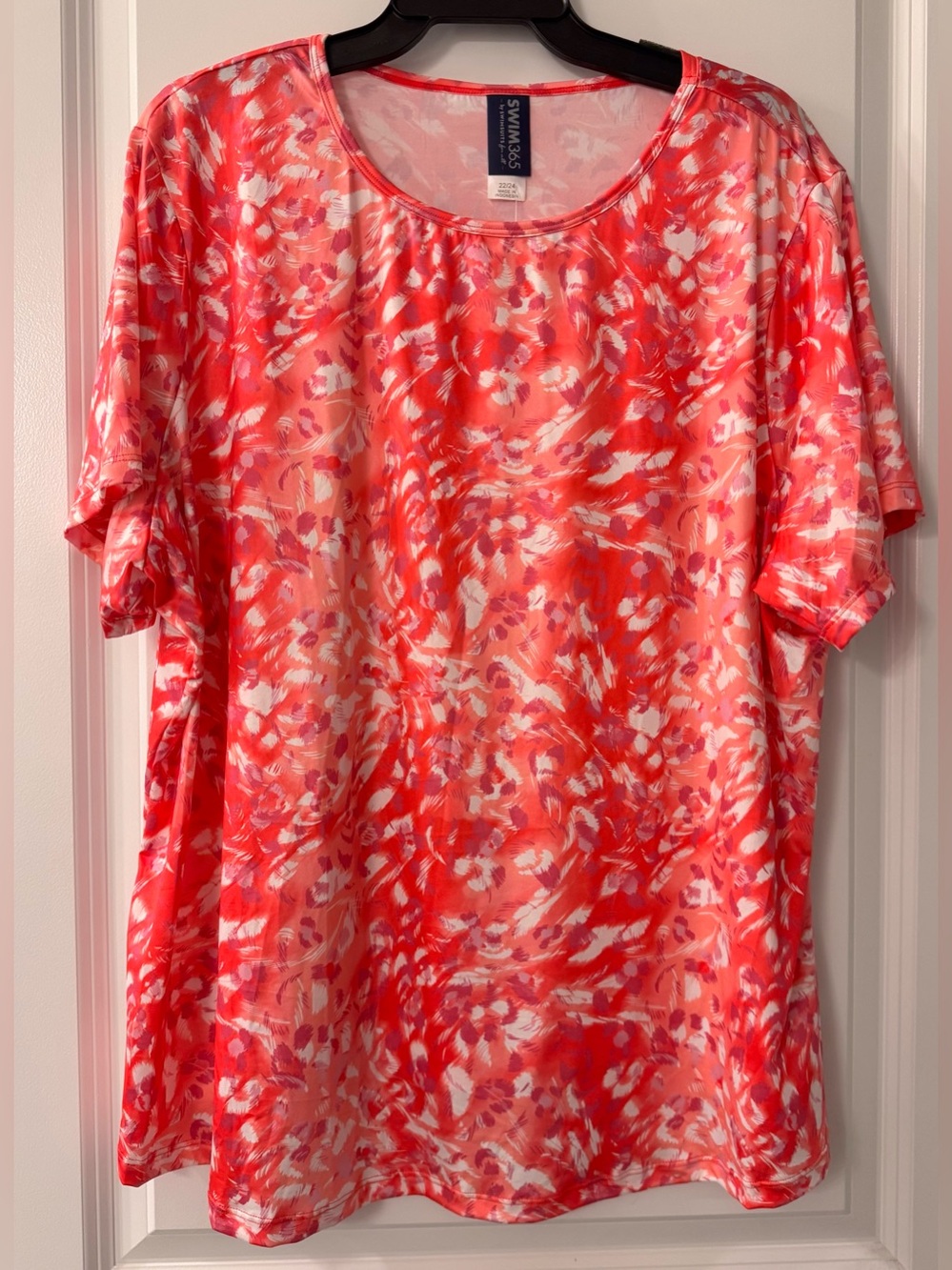 #x658 - Swim 365 Cherry Animal Print Crewneck Short Sleeve Rashguard UPF 50+ Top